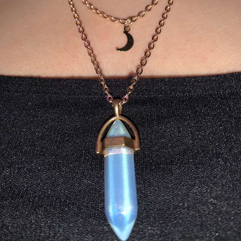 Opal Crescent Moon Gold Chain Necklace